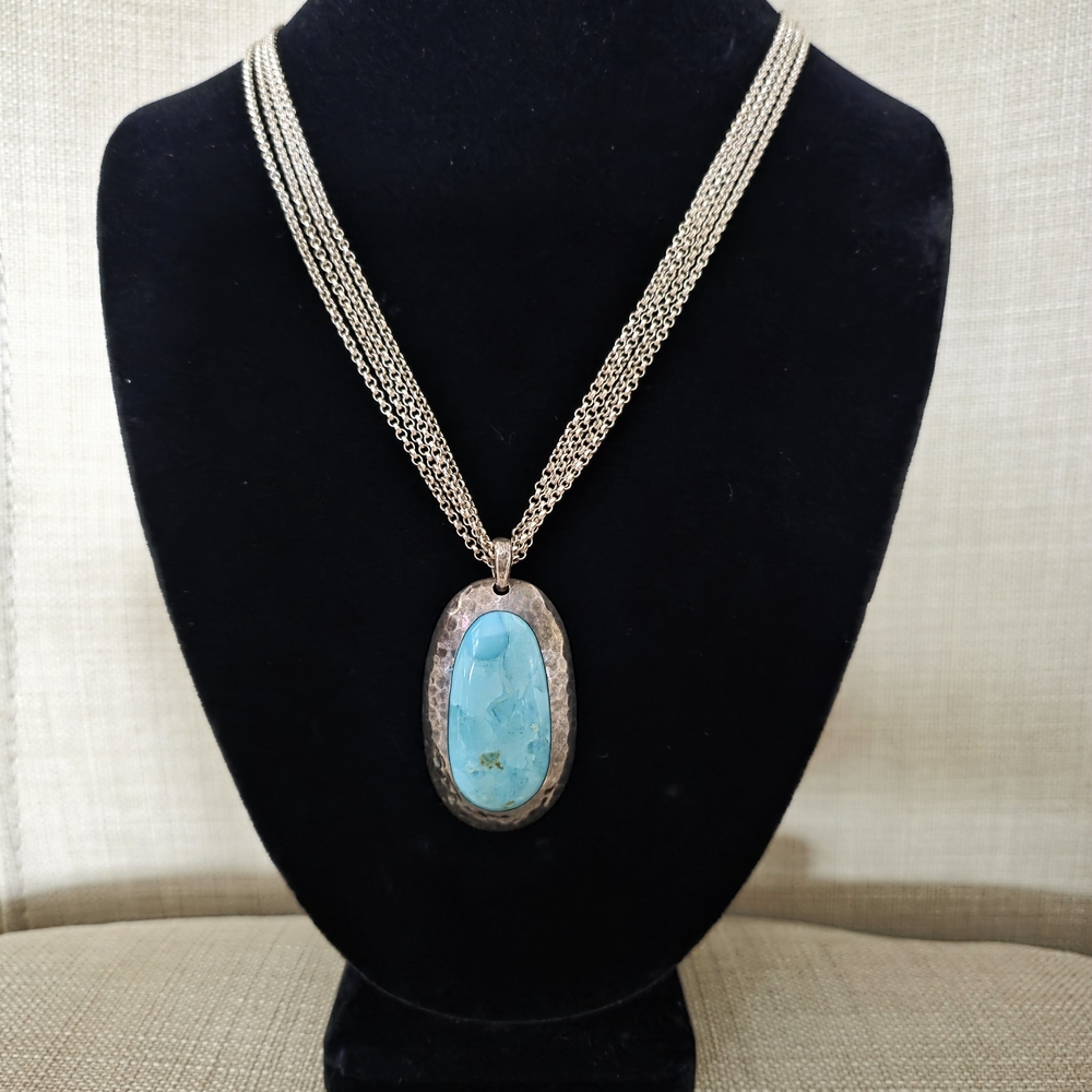 Vintage Peyote Bird Turquoise 4 Strand Silver Toned Necklace